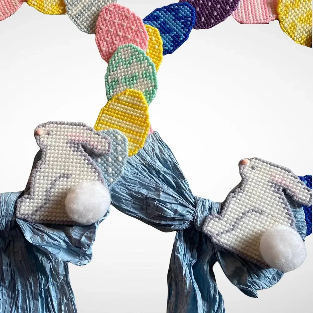 Pattern Yarn Art Eggs with Bunny Rabbit 2-different Embroidery Hoop Wreaths